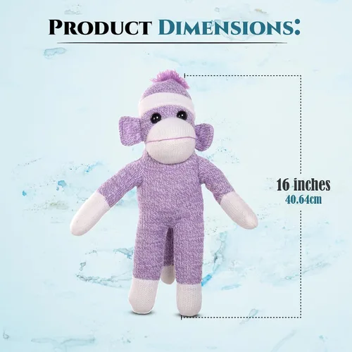 Miniatura 2 de Plushland Adorable Mono de Calcetines, El Original y Tradicional Juguete de Animal de Peluche Tejido a Mano - Regalo para Niños, Bebés, 16" púrpura