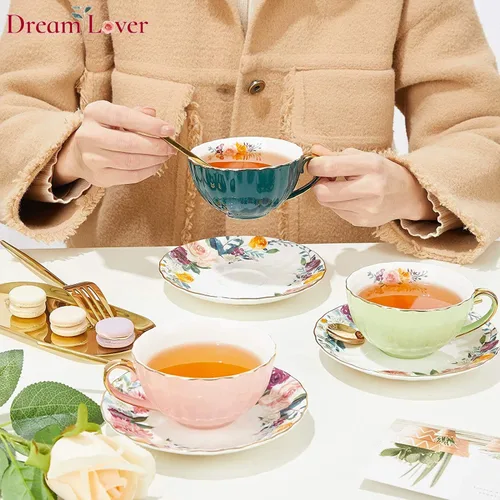 Miniatura 6 de A-SZCXTOP Taza de té de porcelana, juego de 2 tazas de café expreso (8 onzas) con platillos y cucharas, caja de regalo, juego de tazas de café