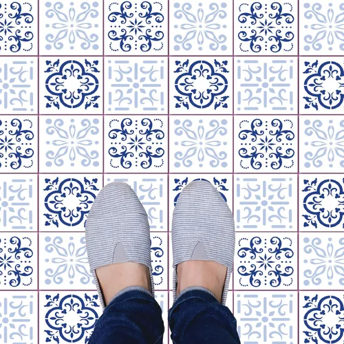 Miniatura 4 de Plantillas de azulejos mexicanos Talavera para pintar paredes y suelos (paquete de 4) – Plantillas reutilizables de 4 x 4 pulgadas para salpicaduras