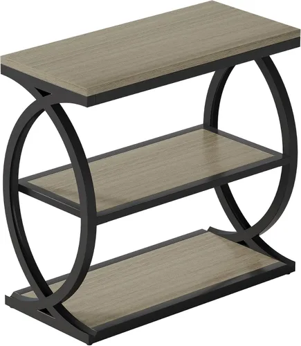Miniatura 8 de Tribesigns - Mesa auxiliar estrecha de 3 niveles para sala de estar, mesa auxiliar de madera industrial con marco de metal, pequeña mesita de noche
