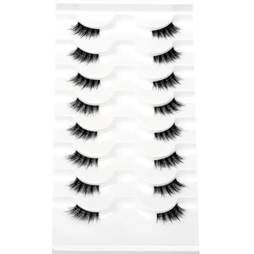 Miniatura 590 de Pooplunch - Pestañas postizas finas de visón sintético, estilo ojo de gato, naturales, cruzadas, tipo racimo, efecto 8D de volumen, tiras
