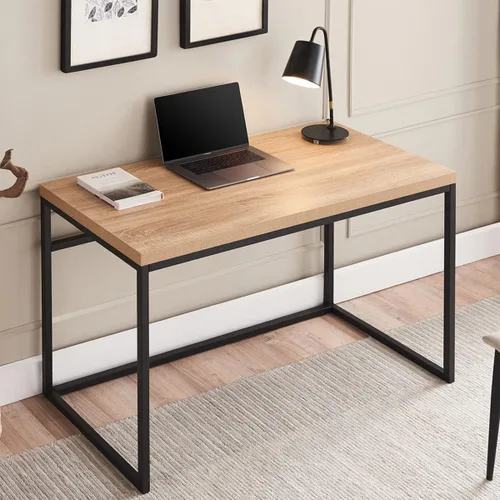 Miniatura 6 de CENSI Escritorio para computadora de 47 pulgadas, mesa de escritura industrial moderna con parte superior de madera de 1.6 pulgadas de grosor, marco