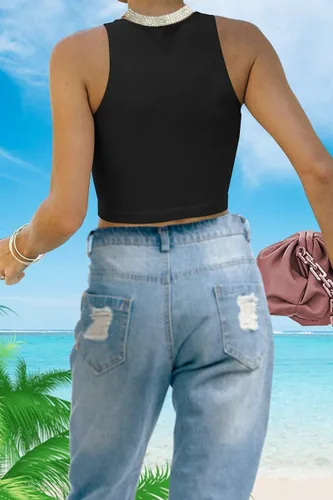 Miniatura 3 de Camisetas cortas para mujer, sexy, básicas, sin mangas, espalda cruzada, para gimnasio, para adolescentes, niñas, lindas camisetas de entrenamiento