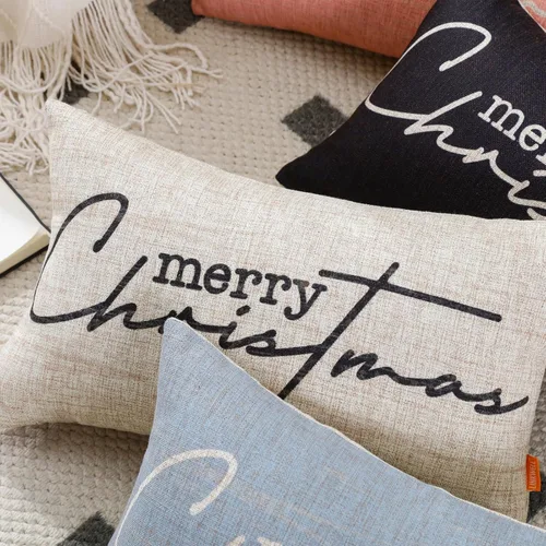 Miniatura 7 de Funda de almohada decorativa de Navidad de 12 x 20 pulgadas, funda de almohada lumbar de poliéster de Navidad, funda de cojín de granja para sofá