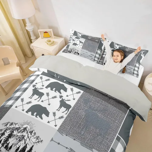 Miniatura 38 de Erosebridal Funda de edredón rústica de ciervo, tamaño individual, funda de edredón de retazos de oso para niños, adolescentes y adultos, juego