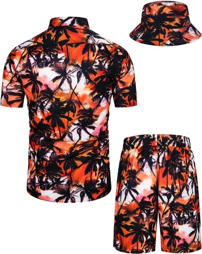 Miniatura 152 de TUNEVUSE Conjunto de camisas y pantalones cortos hawaianos para hombre, 2 piezas, trajes de playa con estampado de flores, traje tropical de verano
