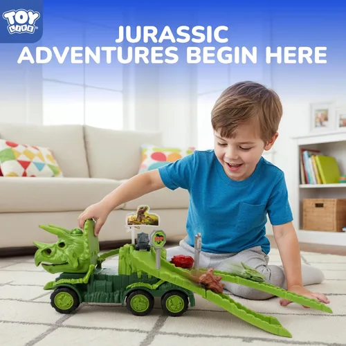 Miniatura 2 de TOY Life Camión de Dinosaurio Jurásico con Pista y Luces y Sonidos, Juguetes de Dinosaurio Triceratops para Niños de 3 a 5, Juego de Transporte