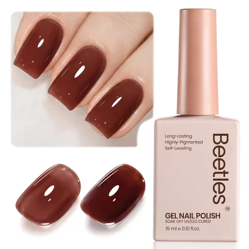 Beetles - Esmalte de uñas de gel marrón y rojo – Esmalte de uñas en gel rosa ladrillo de 0.5 onzas líquidas, esmalte de uñas translúcido color caoba