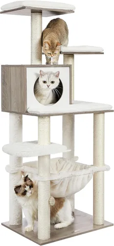 Feandrea Árbol para gatos, torre moderna para gatos de 56.3 pulgadas, condominio de felpa de varios niveles con postes rascadores, hamaca, cojín