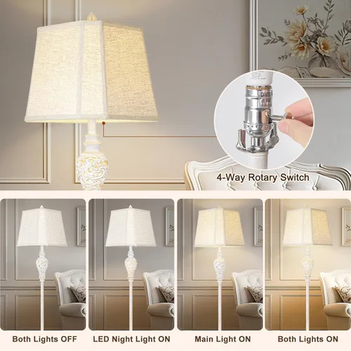 Miniatura 4 de Lámpara de pie LuxSight Collection para sala de estar, lámpara de pie vintage con luz nocturna, lámpara alta de 165 cm con pantalla de lino blanco