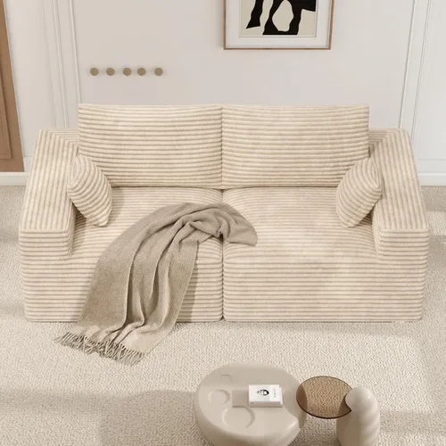 Miniatura 25 de Sofá cama seccional modular de 113", sofás de nube convertibles para sala de estar con otomana, juego de sofá cama de pana sin estructura de 6 Gris