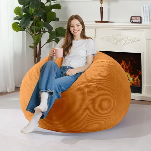 Miniatura 9 de Homguava Puf de 3 pies: Pufs en forma de lágrima con espuma viscoelástica rellena, sillas de puf compactas y sofá suave con funda de pana (Gris)