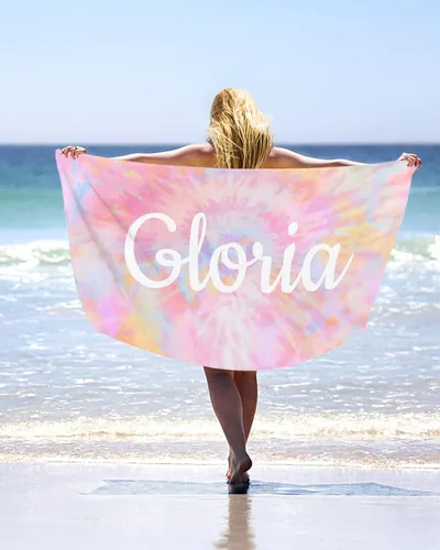 Miniatura 15 de Toalla de playa personalizada con nombres, bonitas toallas de playa personalizadas de hoja de palma tropical para niños, toalla de playa