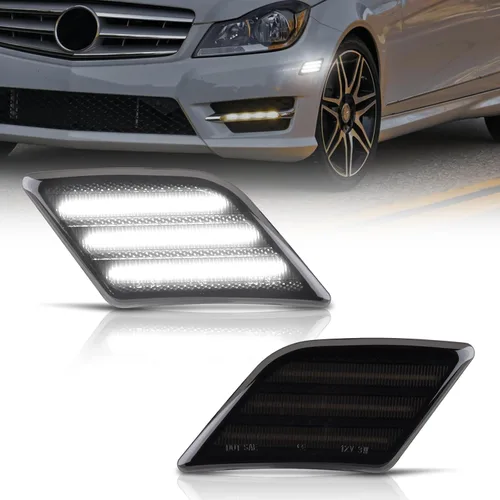 POPMOTORZ Conjunto de luces de señal intermitente de lente blanca para parachoques delantero completo LED, kit de lámparas de marcador lateral