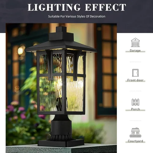 Miniatura 4 de zeyu ZX1P-SW BK - Luz de poste para exteriores de 16.7 pulgadas, lámpara de poste para camino de jardín, aluminio fundido a presión con vidrio