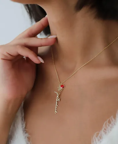 Miniatura 21 de TRANGEL Custom Birth Flower Name Necklace Personalized 18K Gold Plated Necklace Floral Pendant Jewelry Mothers Christmas Birthday Gift for Women