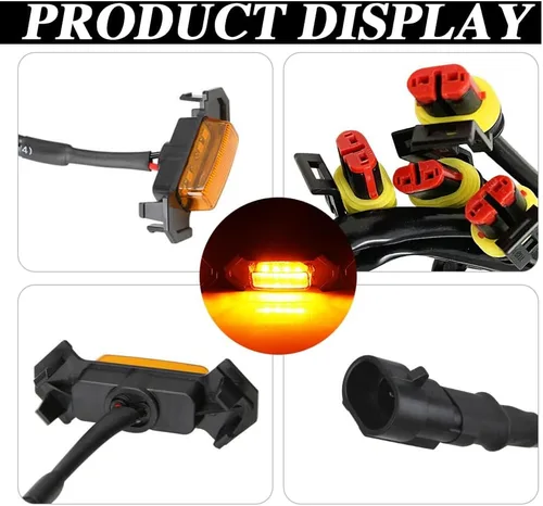 Miniatura 7 de 4 luces LED para parrilla, luces LED ámbar brillante para parrilla con arnés de cableado, lámparas de rejilla frontal impermeables, lámparas