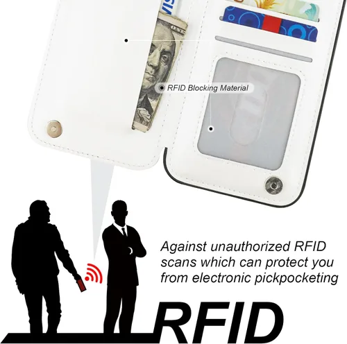 Miniatura 17 de ONETOP Funda tipo cartera para iPhone 13 Pro Max con soporte para tarjetas, anillo de rotación de 360°, función atril, bloqueo RFID, piel sintética