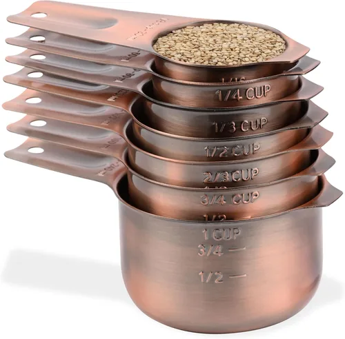Miniatura 2 de Juego de tazas y cucharas medidoras de cobre, juego de tazas y cucharas medidoras de acero inoxidable, taza métrica y estadounidense 7 medida y 9