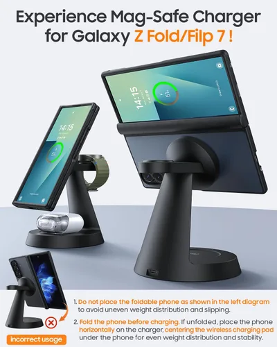 Miniatura 2 de Cargador inalámbrico magnético para Samsung, estación de carga 3 en 1 compatible con cargador MagSafe Samsung para Galaxy S25 Ultra S24 Z