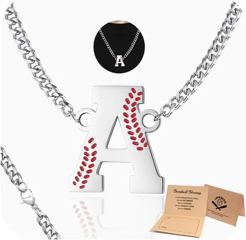 QINJIEJIE Collar de béisbol inicial A-Z con letras, accesorios deportivos, colgante de encanto de béisbol, joyería de cadena de acero inoxidable 2-P
