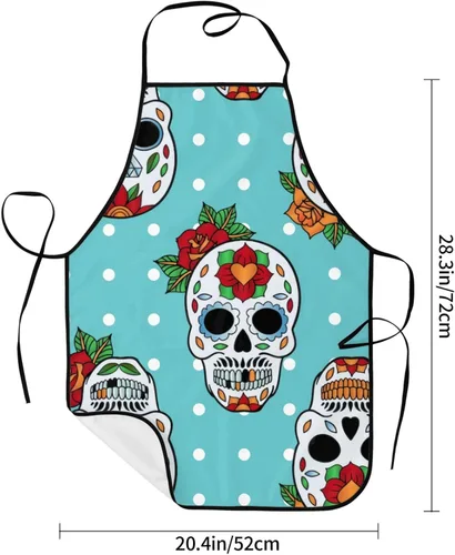 Miniatura 4 de Delantal de calavera de azúcar, delantales de cocina para hombres y mujeres, delantal de cocina, delantal de chef, delantales de jardín ajustables