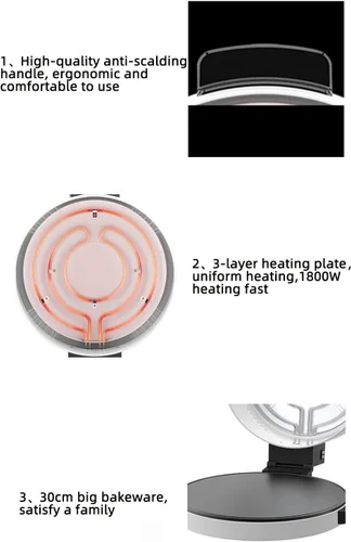 Miniatura 5 de Horno eléctrico para pizza, portátil de 12 pulgadas para encimera, máquina de carne, 2000 W, 6 minutos, cocción rápida, parte inferior