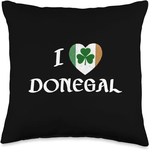 Irish Towns Cities Counties Home Town Nostalgia I Love Donegal Irlanda Eire Flag Heart Shamrock - Almohada irlandesa de 16 x 16 pulgadas, multicolor