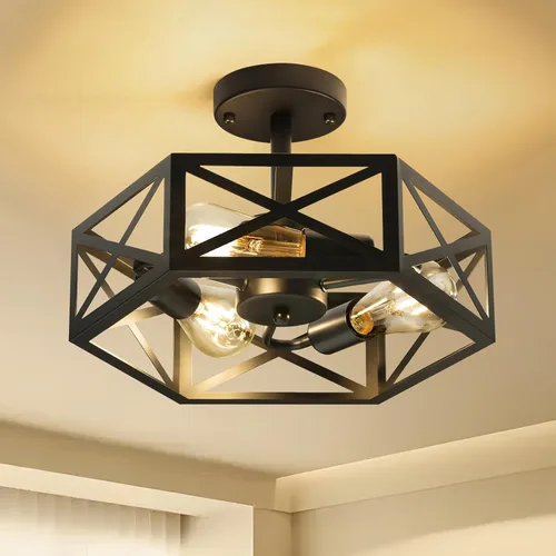 Lámpara de Techo Moderna Semi Empotrada, Lámpara de Techo de Montaje Empotrado Hexagonal de 3 Luces para Luminaria de Comedor, Luminarias de