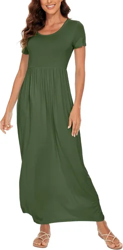 Miniatura 2 de HAOMEILI - Vestido largo de manga cortalarga, holgado, liso, informal y con bolsillos para mujer