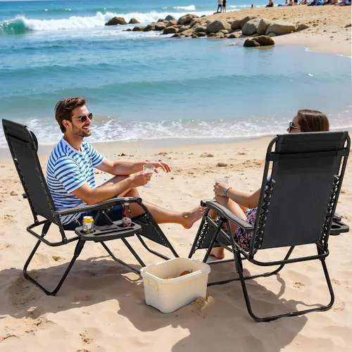 Miniatura 2 de Greesum Sillas Zero Gravity - Juego de 2 sillones reclinables ajustables de malla de acero para playa, terraza, césped, camping, patio, silla Negro
