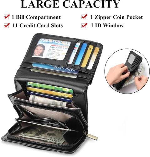 Miniatura 2 de SENDEFN Billeteras para mujer, billetera triple para mujer, tarjetero para tarjetas de crédito, bolsillo para monedas con ventana de identificación
