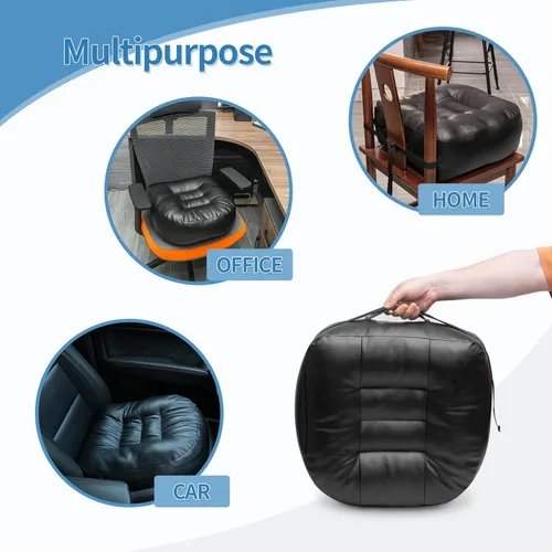 Miniatura 8 de YOUFI Cojín de Asiento de Cuero Extra Grueso Elevador para Silla de Oficina para Elevar la Altura - Relleno Completo para Soporte - con Funda Negro