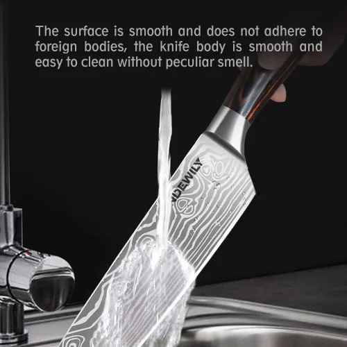 Miniatura 8 de Juego de cuchillos de cocina profesionales de acero inoxidable de alto carbono, 3 cuchillos japoneses ultra afilados con funda, mango ergonómico