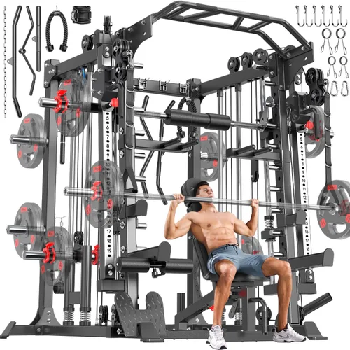 Miniatura 28 de Rack Multiusos para Sentadillas, Conjunto de Rack de Pesas Smith Machine con Sistema de Crossover de Cables, Racks de Potencia para Gimnasio en L04
