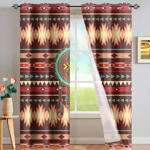 Miniatura 27 de Dreaweet African Tribal Blackout Curtains 63 Inch Long 2 Panels Set Bohemian Ethnic Geometric Grommet Top Thermal Insulated Curtains for Living Room