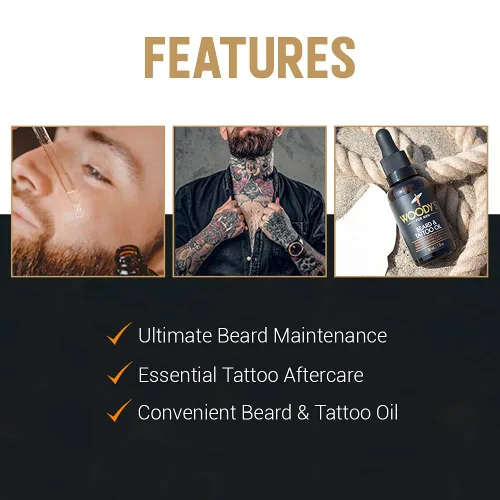 Miniatura 4 de Woody's Aceite de tatuaje y barba para hombres, aceite de barba para hombre, hidratante hidratante facial para cabello y piel, mejora el crecimiento