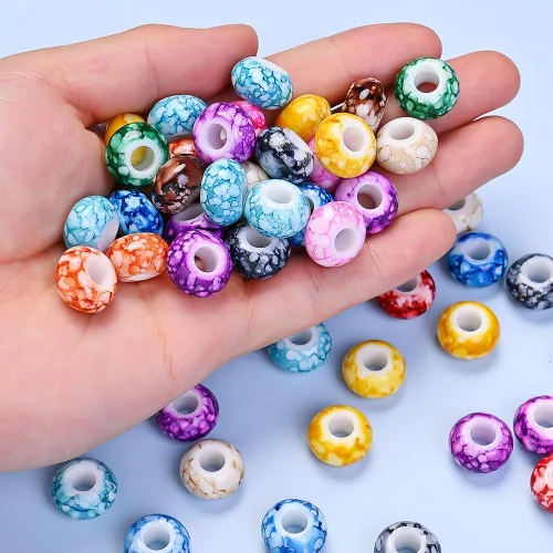 Miniatura 2 de 100 cuentas acrílicas de 0.591 x 0.354 in para bolígrafos, cuentas planas de acrílico a granel, estilo porcelana azul y blanca, cuentas de agujero