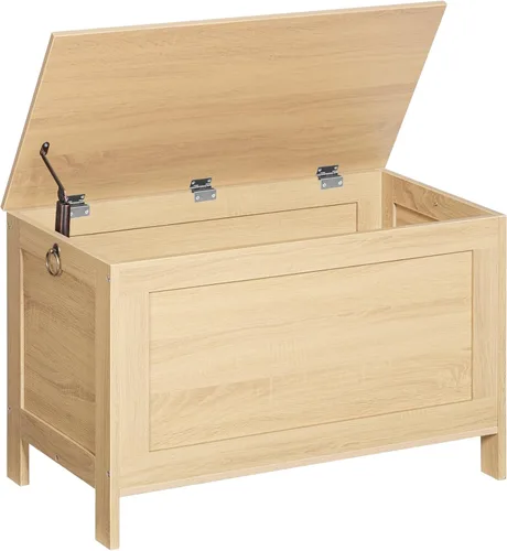 Miniatura 10 de HOOBRO Caja de juguetes, baúl de almacenamiento de aspecto de madera retro con bisagra de seguridad, banco de almacenamiento de entrada soporta 220