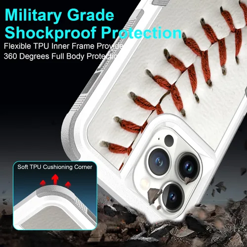 Miniatura 6 de Funda para iPhone 12 Pro Max, diseño blanco deportivo de béisbol, absorción de golpes, policarbonato duro e interior de silicona híbrida de doble