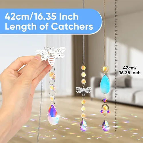Miniatura 5 de 7 PIEZAS Atrapasoles de Cristal, Atrapasoles Colgantes con Luz de Cristales, Atrapasoles de Ventana para Interiores con Colgantes de Prisma, Rodajas