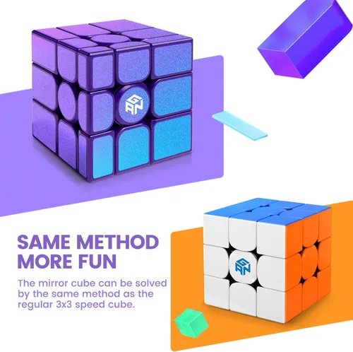 Miniatura 4 de GAN MirrorM con Recubrimiento UV, Cubo Espejo de Velocidad Magnético 3x3x3 con 48 Imanes Brillantes Relucientes, Juego de Rompecabezas, Juguetes