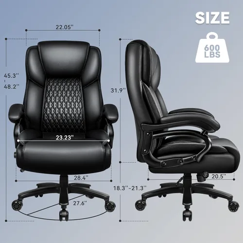 Miniatura 3 de Silla de oficina grande y alta, 500 libras, silla de cuero de oficina ejecutiva resistente para personas pesadas, silla de oficina ergonómica