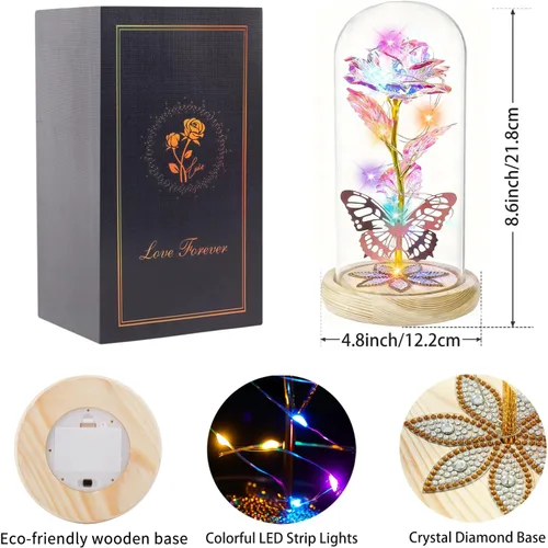 Miniatura 7 de Regalos de rosas para el día de la madre, rosas de cristal de galaxia preservadas para siempre, rosas iluminadas en cúpula de cristal, regalos de Un