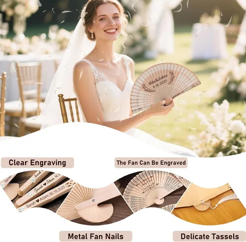 Miniatura 5 de Ventilador de mano personalizado, abanicos de boda personalizados, abanicos de mano plegables de madera con bolsas de organza, recuerdos de boda 30