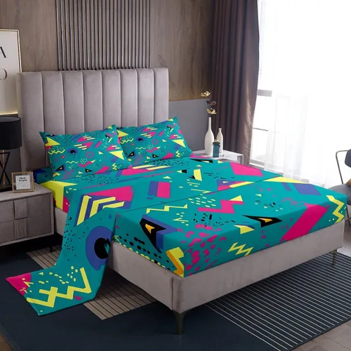 Miniatura 43 de Erosebridal Sábana bajera ajustable de los años 80, juego de sábanas geométricas de los años 80 y 90, decoración de Memphis, 80 estilos para Multi 04