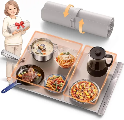 Miniatura 9 de Tapete Calentador de Alimentos con Zonas de Calentamiento Duales, 4 Configuraciones de Temperatura, Silicona Fácil de Limpiar, Apagado Automático