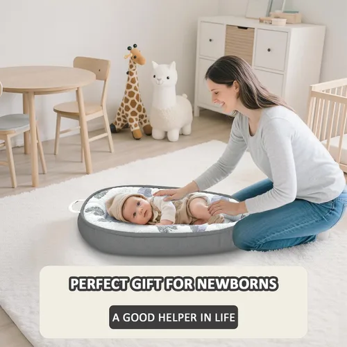Miniatura 7 de Tumbona para bebé, 100% algodón, transpirable, tumbona para recién nacido, nido portátil para bebé para el hogar y los viajes, forro impermeable