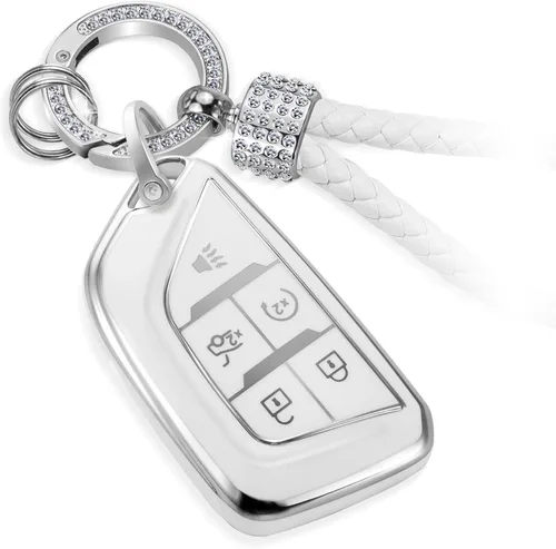 Miniatura 34 de para llavero de Cadillac con funda de TPU con superficie granulada y cuerda trenzada metálica, funda de llavero mejorada para 2020 en adelante CT4