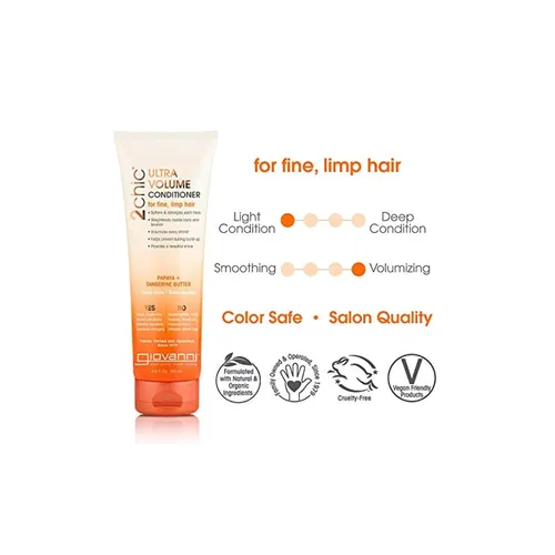 Miniatura 3 de GIOVANNI 2chic Acondicionador de ultra volumen, fórmula voluminizadora diaria con papaya y mantequilla de mandarina, promueve el control sin